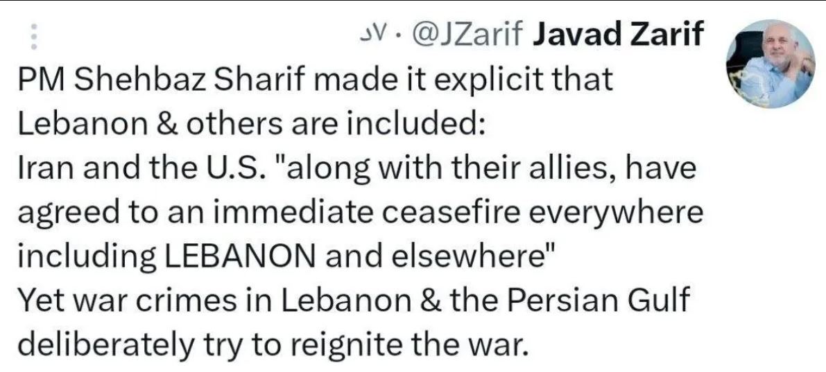 ظریف بیانیه شهباز شریف در مورد لبنان و متحدین را یادآوری کرد