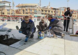 عملیات تعمیر دورهای سنگفرش بین الحرمین کربلا آغاز شد